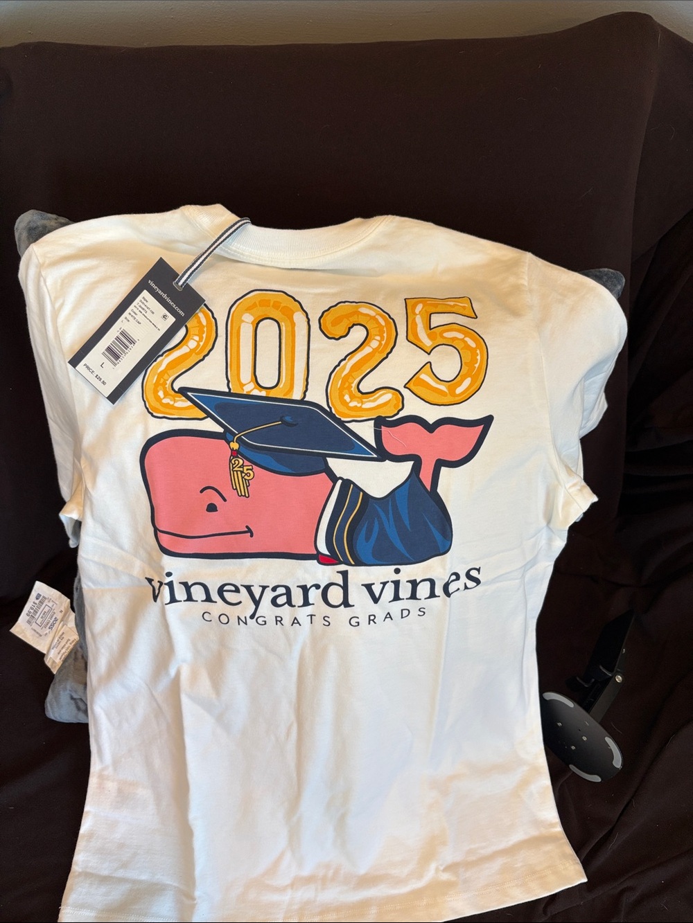 Vineyard Vines White Tee with Pink Whale and Navy Cap - 2025 Grad